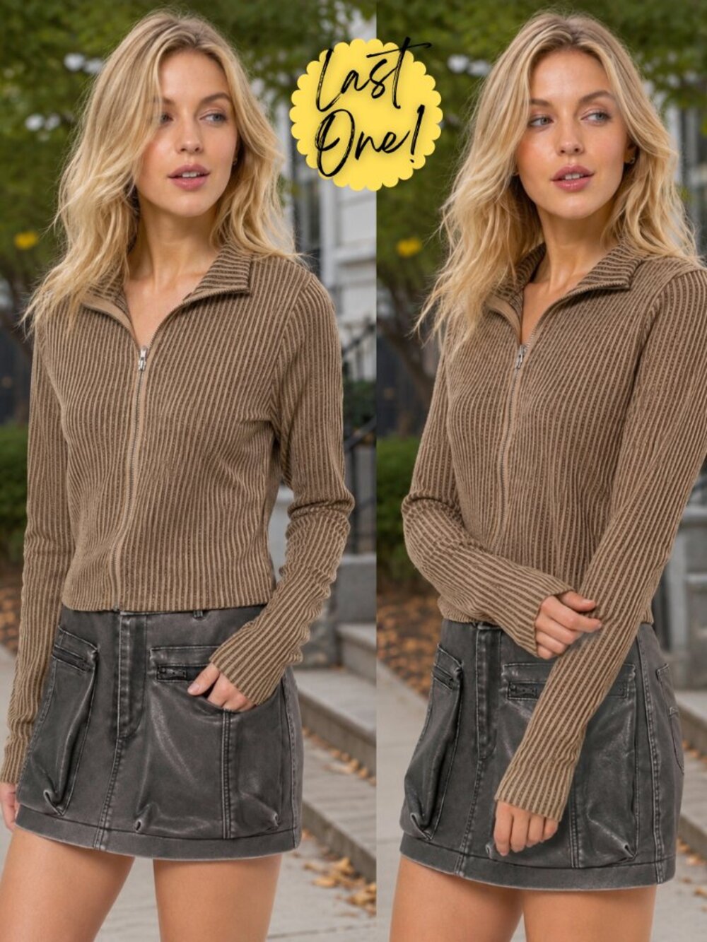 Carla Striped Zip-Up Knit Top